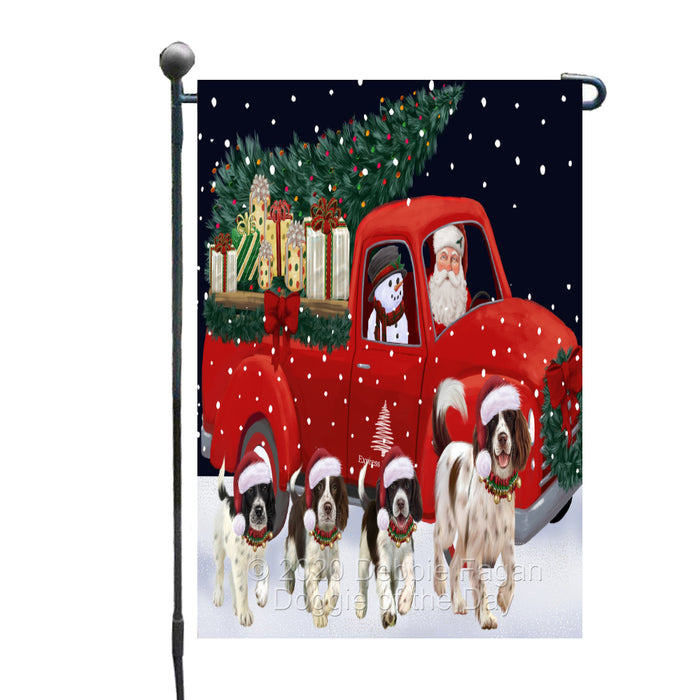 Christmas Express Delivery Red Truck Running Springer Spaniel Dogs Garden Flag GFLG66496