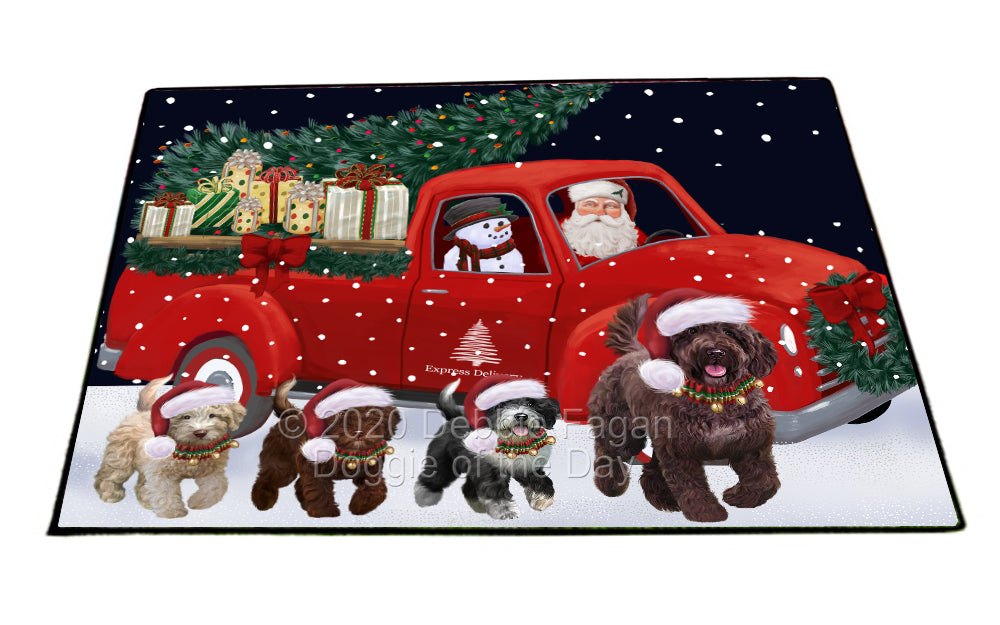 Christmas Express Delivery Red Truck Running Spanish Water Dogs Indoor/Outdoor Welcome Floormat - Premium Quality Washable Anti-Slip Doormat Rug FLMS56716