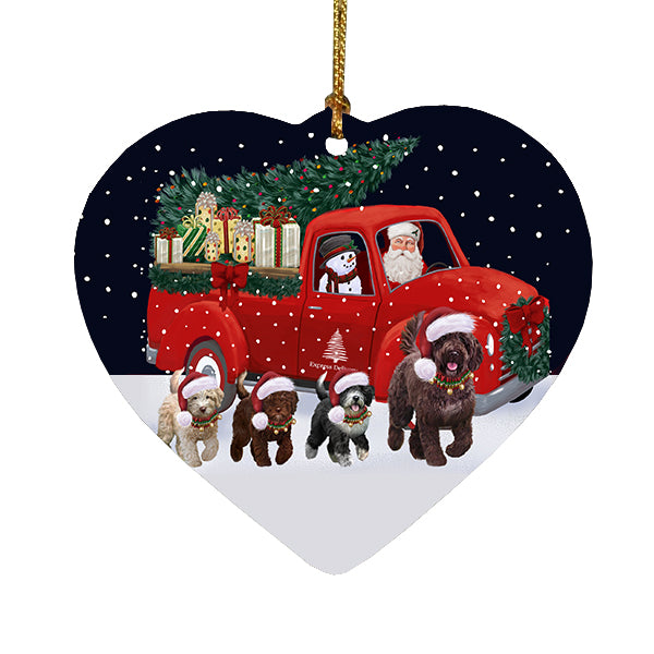 Christmas Express Delivery Red Truck Running Spanish Water Dogs Heart Christmas Ornament RFPOR58123