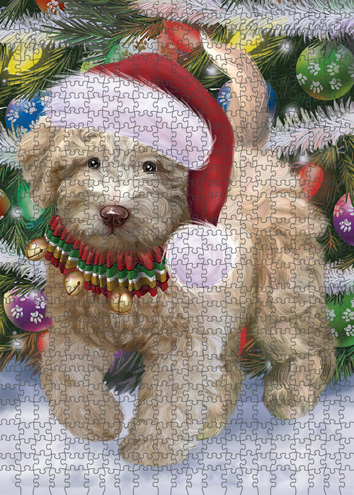 Chistmas Trotting in the Snow Spanish Water Dog Portrait Jigsaw Puzzle for Adults Animal Interlocking Puzzle Game Unique Gift for Dog Lover's with Metal Tin Box PZL975