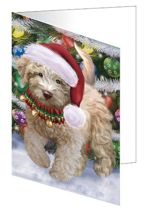 Chistmas Trotting in the Snow Spanish Water Dog Handmade Artwork Assorted Pets Greeting Cards and Note Cards with Envelopes for All Occasions and Holiday Seasons