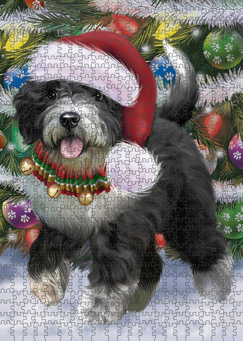 Chistmas Trotting in the Snow Spanish Water Dog Portrait Jigsaw Puzzle for Adults Animal Interlocking Puzzle Game Unique Gift for Dog Lover's with Metal Tin Box PZL976