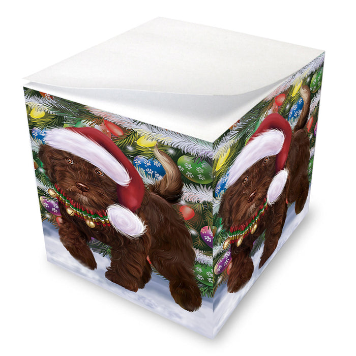 Chistmas Trotting in the Snow Spanish Water Dog Note Cube NOC-DOTD-A57720