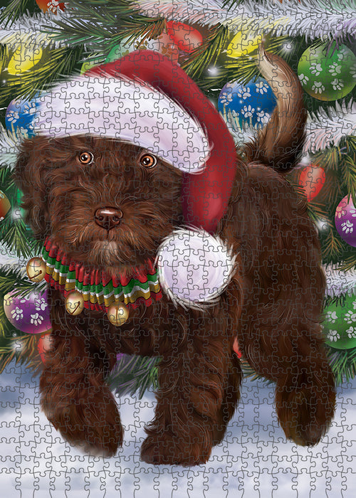 Chistmas Trotting in the Snow Spanish Water Dog Portrait Jigsaw Puzzle for Adults Animal Interlocking Puzzle Game Unique Gift for Dog Lover's with Metal Tin Box PZL977