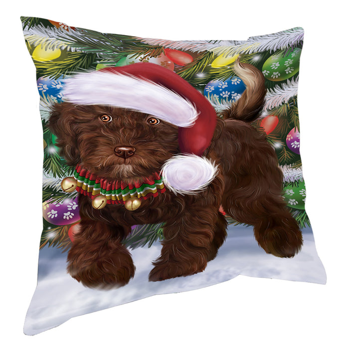 Chistmas Trotting in the Snow Spanish Water Dog Pillow with Top Quality High-Resolution Images - Ultra Soft Pet Pillows for Sleeping - Reversible & Comfort - Ideal Gift for Dog Lover - Cushion for Sofa Couch Bed - 100% Polyester, PILA93910