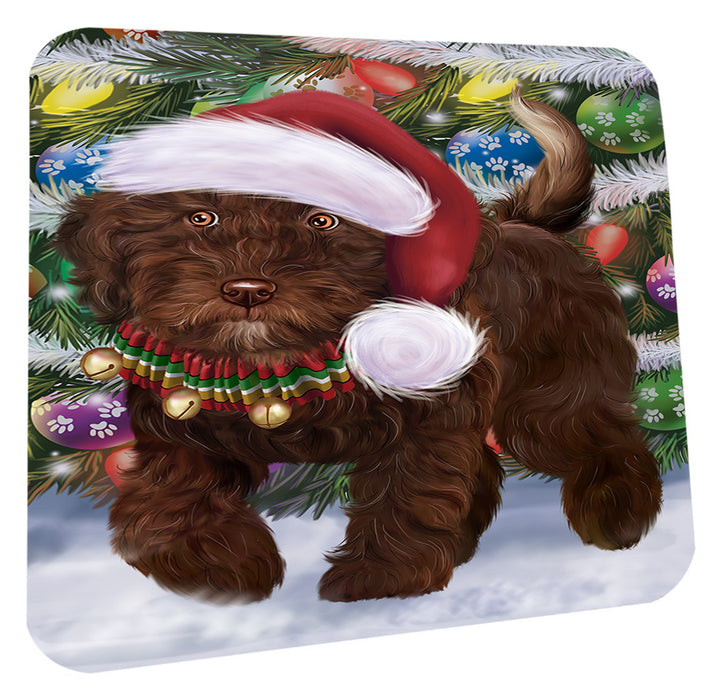 Chistmas Trotting in the Snow Spanish Water Dog Coasters Set of 4 CSTA58681