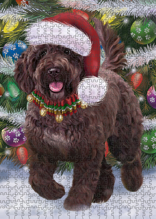 Chistmas Trotting in the Snow Spanish Water Dog Portrait Jigsaw Puzzle for Adults Animal Interlocking Puzzle Game Unique Gift for Dog Lover's with Metal Tin Box PZL978