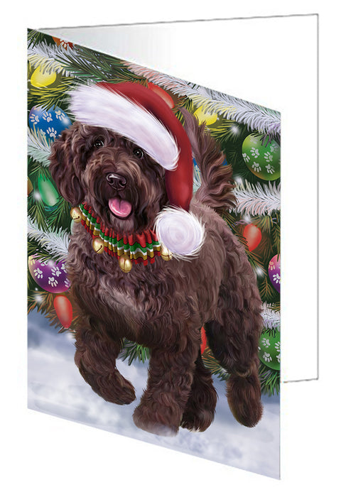 Chistmas Trotting in the Snow Spanish Water Dog Handmade Artwork Assorted Pets Greeting Cards and Note Cards with Envelopes for All Occasions and Holiday Seasons