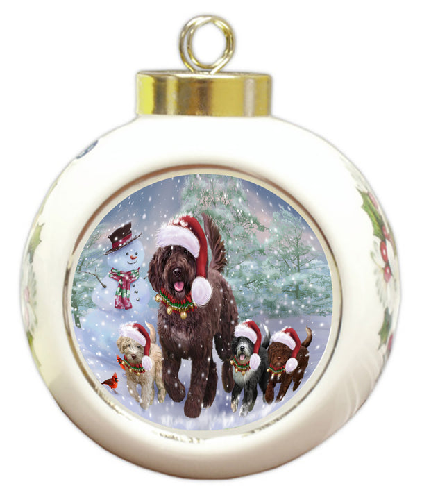 Christmas Running Family Spanish Water Dogs Round Ball Christmas Ornament Pet Decorative Hanging Ornaments for Christmas X-mas Tree Decorations - 3" Round Ceramic Ornament