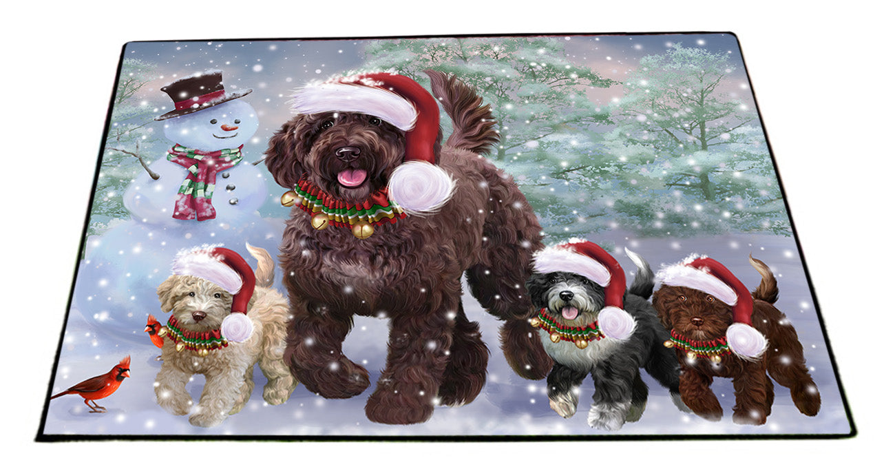 Christmas Running Family Spanish Water Dogs Floormat FLMS56050