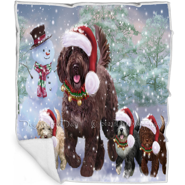 Christmas Running Family Spanish Water Dogs Blanket BLNKT143423