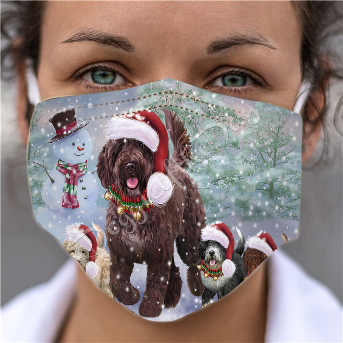 Christmas Running Fammily Spanish Water Dogs Face Mask FM48746