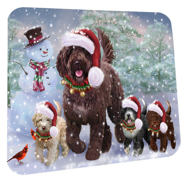 Christmas Running Family Spanish Water Dogs Coasters Set of 4 CSTA58639