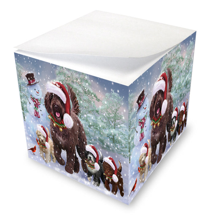 Christmas Running Family Spanish Water Dogs Note Cube NOC-DOTD-A57678