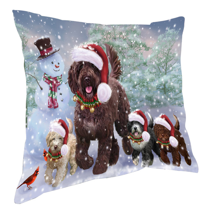 Christmas Running Family Spanish Water Dogs Pillow with Top Quality High-Resolution Images - Ultra Soft Pet Pillows for Sleeping - Reversible & Comfort - Ideal Gift for Dog Lover - Cushion for Sofa Couch Bed - 100% Polyester