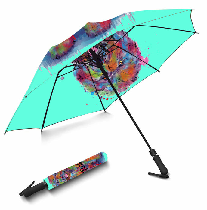 Custom Pet Name Personalized Watercolor Spanish Water DogSemi-Automatic Foldable Umbrella