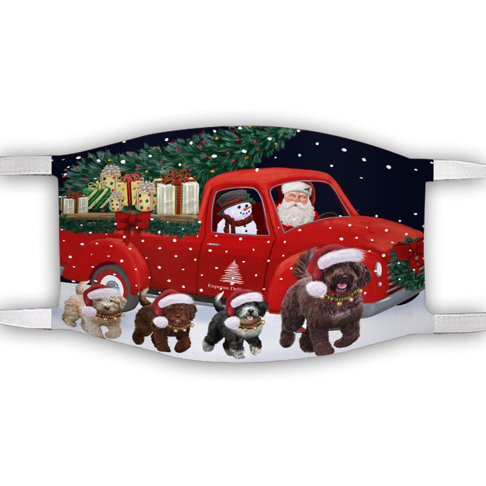 Christmas Express Delivery Red Truck Running Spanish Water Dogs Face Mask FM49900