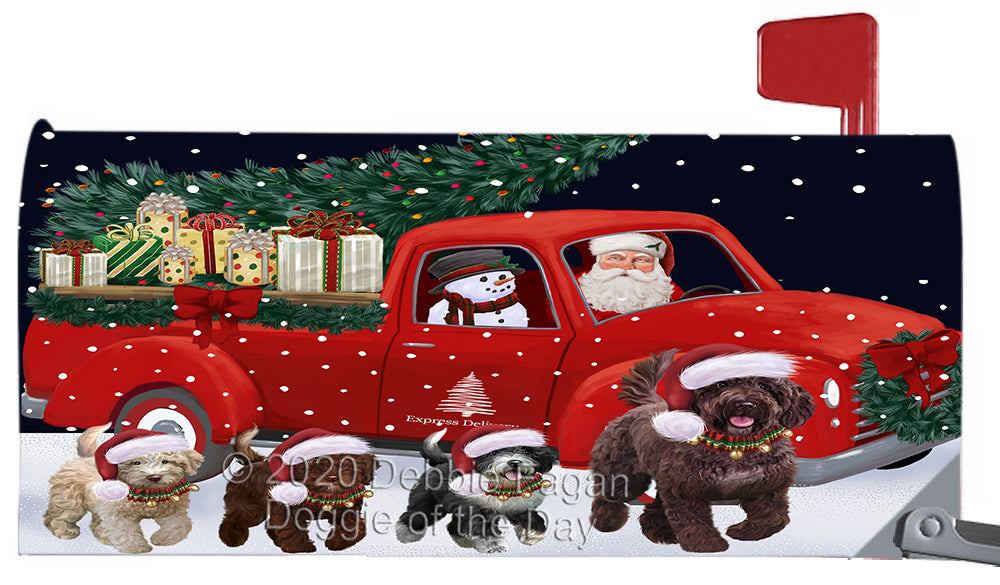 Christmas Express Delivery Red Truck Running Springer Spaniel Dog Magnetic Mailbox Cover Both Sides Pet Theme Printed Decorative Letter Box Wrap Case Postbox Thick Magnetic Vinyl Material