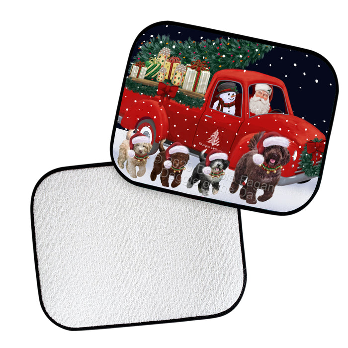 Christmas Express Delivery Red Truck Running Spanish Water Dogs Polyester Anti-Slip Vehicle Carpet Car Floor Mats  CFM49573