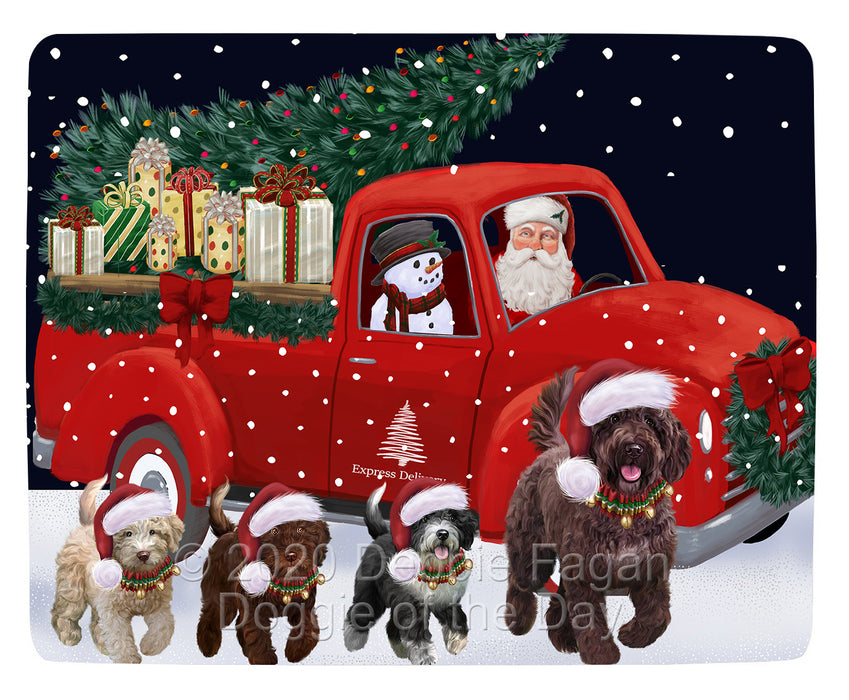 Christmas Express Delivery Red Truck Running Spanish Water Dogs Blanket BLNKT141973