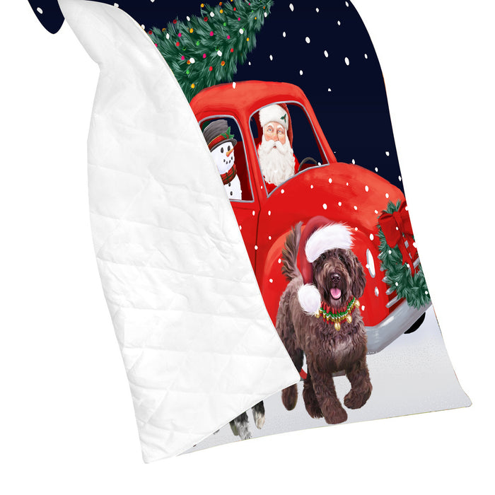 Christmas Express Delivery Red Truck Running Spanish Water Dogs Lightweight Soft Bedspread Coverlet Bedding Quilt QUILT60066
