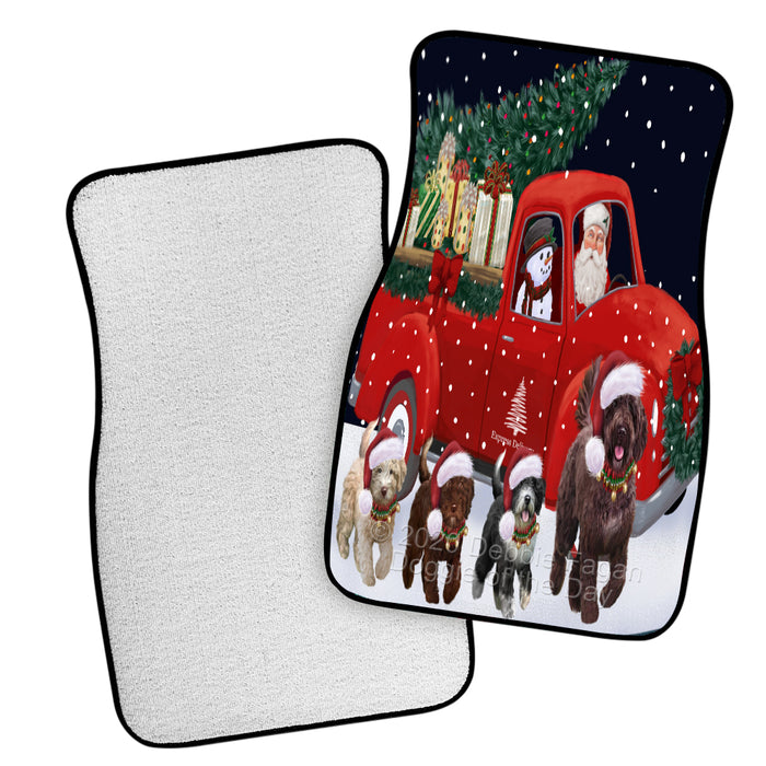 Christmas Express Delivery Red Truck Running Spanish Water Dogs Polyester Anti-Slip Vehicle Carpet Car Floor Mats  CFM49573