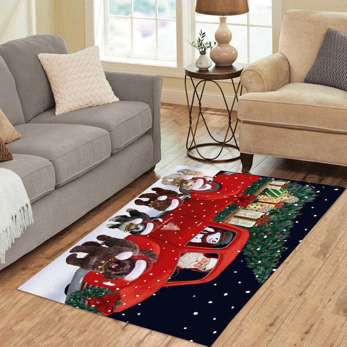 Christmas Express Delivery Red Truck Running Spanish Water Dogs Polyester Area Rug ARUG63128
