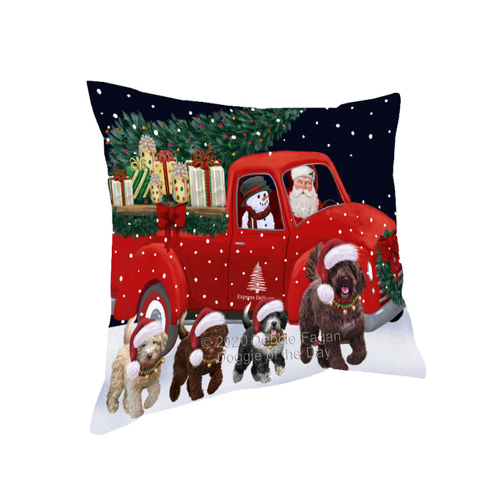 Christmas Express Delivery Red Truck Running Spanish Water Dogs Pillow PIL86208