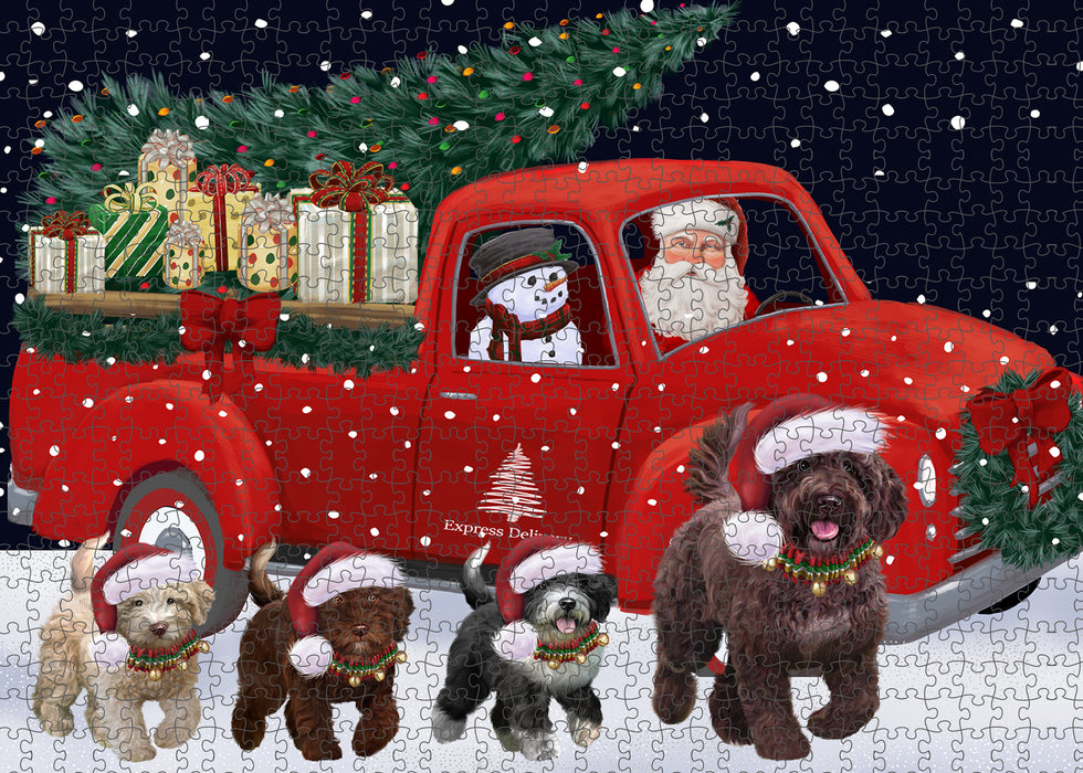 Christmas Express Delivery Red Truck Running Spanish Water Dogs Puzzle  PUZL99824