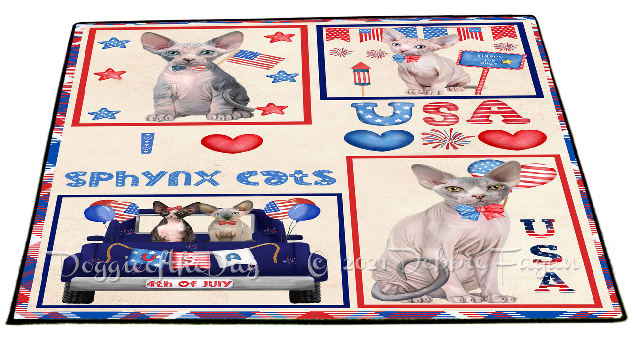 4th of July Independence Day I Love USA Sphynx Cats Floormat FLMS56341 Floormat FLMS56341