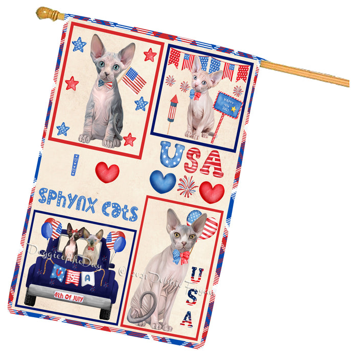 4th of July Independence Day I Love USA Sphynx Cats House flag FLG67001