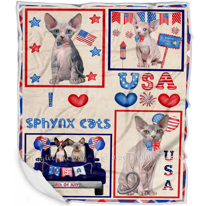 4th of July Independence Day I Love USA Sphynx Cats Blanket BLNKT143548