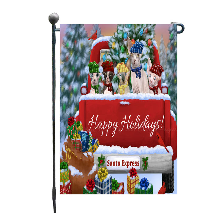 Christmas Red Truck Travlin Home for the Holidays Sphynx Cats Garden Flags- Outdoor Double Sided Garden Yard Porch Lawn Spring Decorative Vertical Home Flags 12 1/2"w x 18"h