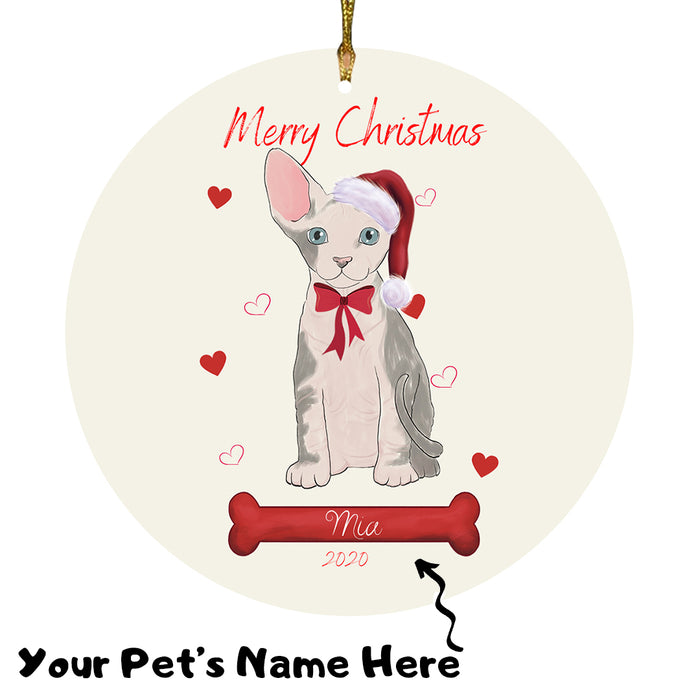 Personalized Merry Christmas  Sphynx Cat Christmas Tree Round Flat Ornament RBPOR59020