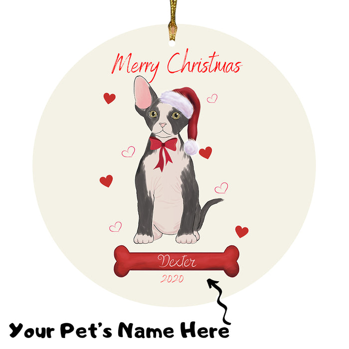 Personalized Merry Christmas  Sphynx Cat Christmas Tree Round Flat Ornament RBPOR59021
