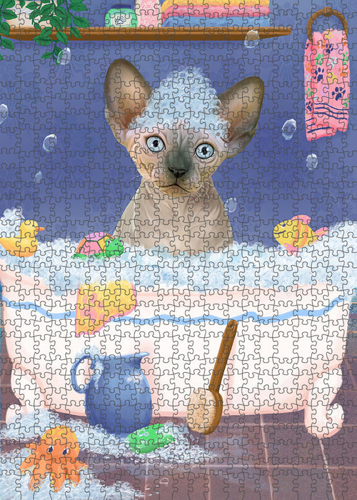 Rub A Dub Dog In A Tub Sphynx Cat Portrait Jigsaw Puzzle for Adults Animal Interlocking Puzzle Game Unique Gift for Dog Lover's with Metal Tin Box PZL374