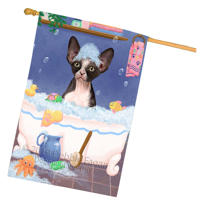 Rub A Dub Dog In A Tub Sphynx Cat House Flag FLG66371