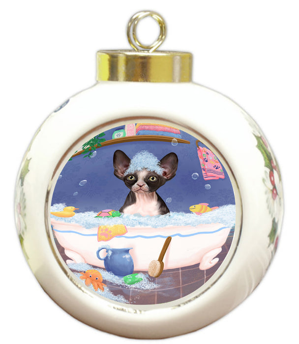Rub A Dub Dog In A Tub Sphynx Cat Round Ball Christmas Ornament RBPOR58683