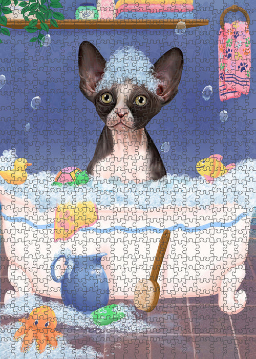 Rub A Dub Dog In A Tub Sphynx Cat Portrait Jigsaw Puzzle for Adults Animal Interlocking Puzzle Game Unique Gift for Dog Lover's with Metal Tin Box PZL371