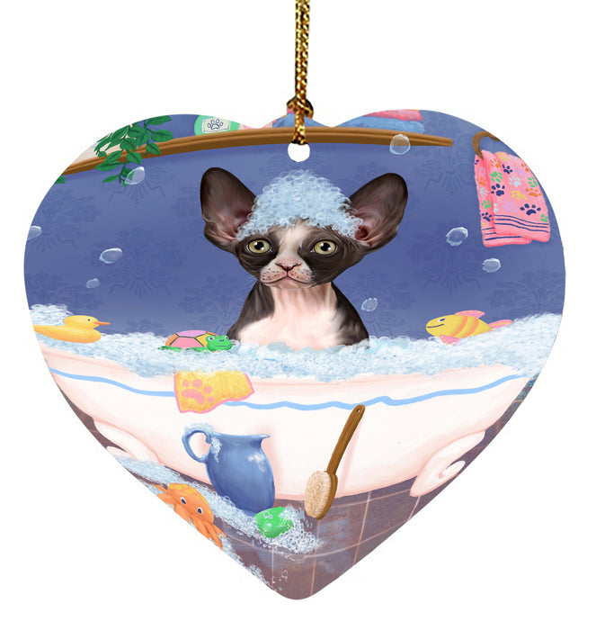 Rub A Dub Dog In A Tub Sphynx Cat Heart Christmas Ornament HPORA58699