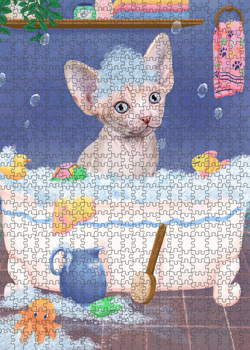 Rub A Dub Dog In A Tub Sphynx Cat Portrait Jigsaw Puzzle for Adults Animal Interlocking Puzzle Game Unique Gift for Dog Lover's with Metal Tin Box PZL372