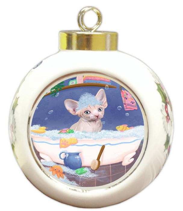 Rub A Dub Dog In A Tub Sphynx Cat Round Ball Christmas Ornament RBPOR58684