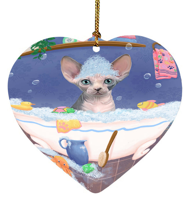 Rub A Dub Dog In A Tub Sphynx Cat Heart Christmas Ornament HPORA58701