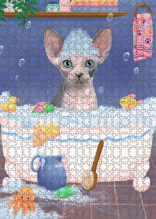 Rub A Dub Dog In A Tub Sphynx Cat Portrait Jigsaw Puzzle for Adults Animal Interlocking Puzzle Game Unique Gift for Dog Lover's with Metal Tin Box PZL373