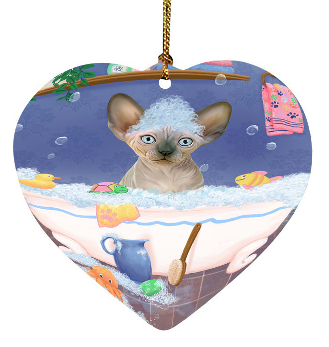 Rub A Dub Dog In A Tub Sphynx Cat Heart Christmas Ornament HPORA58702