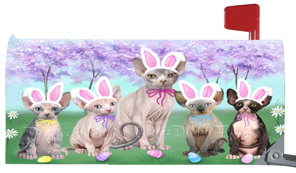 Easter Holiday Family Sphynx Cat Magnetic Mailbox Cover Both Sides Pet Theme Printed Decorative Letter Box Wrap Case Postbox Thick Magnetic Vinyl Material