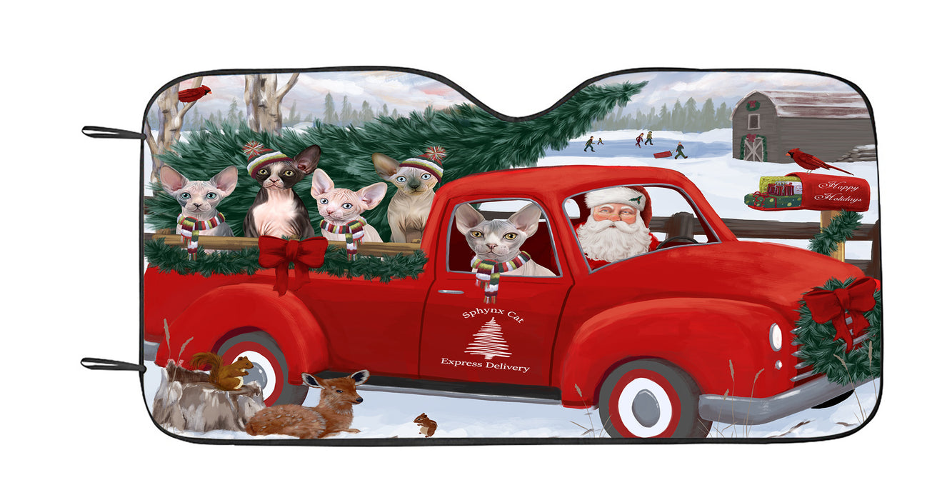 Christmas Santa Express Delivery Red Truck Sphynx Cats Car Sun Shade