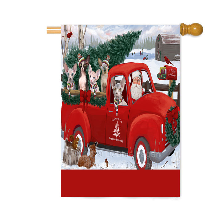 Personalized Christmas Santa Red Truck Express Delivery Sphynx Cats Custom House Flag FLG-DOTD-A57743