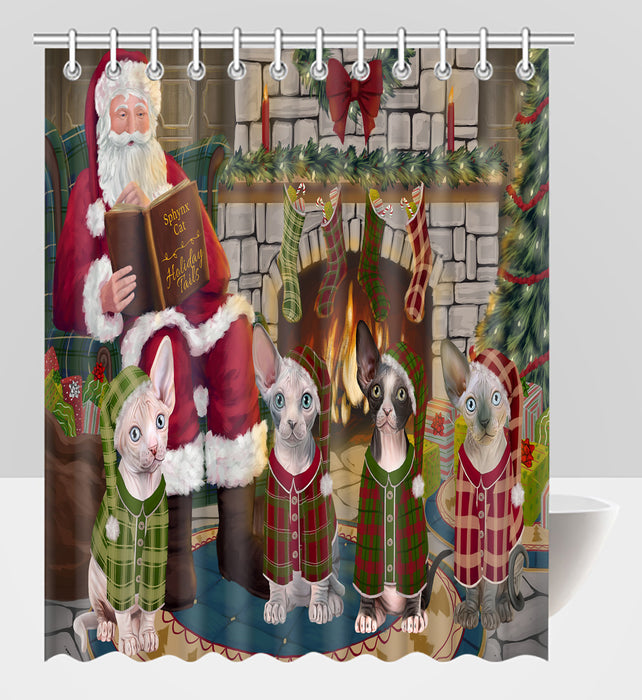 Christmas Cozy Holiday Fire Tails Sphynx Cats Shower Curtain