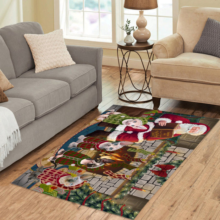 Christmas Cozy Holiday Fire Tails Sphynx Cats Area Rug